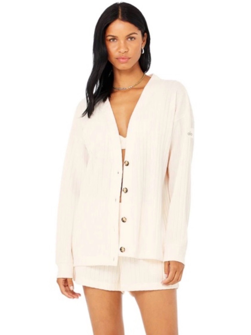 ALO Yoga Ribbed Take Comfort Cardigan - Ivory